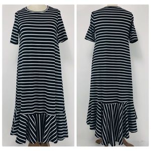 Luxe black & white striped maxi high low dress. S